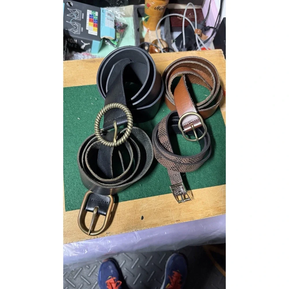 Lot of 4 Leather Belts Banana Republic & Unbranded Men's Black Brown‎